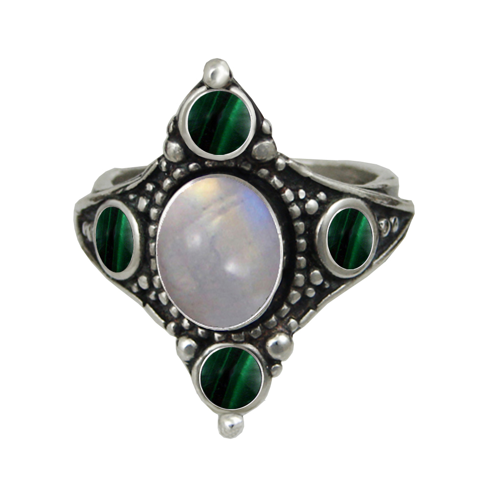 Sterling Silver Renaissance Queen's Ring With Rainbow Moonstone Size 10